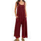 Womens Open Back Wide Leg Jumpsuits Sleeveless Waffle Knit Romper
