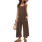 Womens Open Back Wide Leg Jumpsuits Sleeveless Waffle Knit Romper