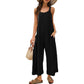 Womens Open Back Wide Leg Jumpsuits Sleeveless Waffle Knit Romper