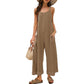 Womens Open Back Wide Leg Jumpsuits Sleeveless Waffle Knit Romper