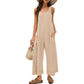 Womens Open Back Wide Leg Jumpsuits Sleeveless Waffle Knit Romper