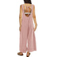 Womens Open Back Wide Leg Jumpsuits Sleeveless Waffle Knit Romper