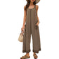 Womens Open Back Wide Leg Jumpsuits Sleeveless Waffle Knit Romper