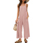 Womens Open Back Wide Leg Jumpsuits Sleeveless Waffle Knit Romper