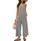 Womens Open Back Wide Leg Jumpsuits Sleeveless Waffle Knit Romper
