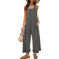 Womens Open Back Wide Leg Jumpsuits Sleeveless Waffle Knit Romper