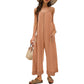 Womens Open Back Wide Leg Jumpsuits Sleeveless Waffle Knit Romper
