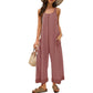 Womens Open Back Wide Leg Jumpsuits Sleeveless Waffle Knit Romper