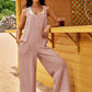 Womens Open Back Wide Leg Jumpsuits Sleeveless Waffle Knit Romper