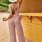 Womens Open Back Wide Leg Jumpsuits Sleeveless Waffle Knit Romper