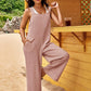 Womens Open Back Wide Leg Jumpsuits Sleeveless Waffle Knit Romper