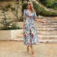 Elegant waist V-neck printed dress(Buy More Free More)