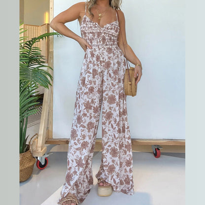 Floral Suspender Wide-Leg Jumpsuit