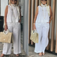 🌷💝HOT SALE 49%OFF - 👗Women's Simple Breathable Suit - Round-Neck Sleeveless Top & Wide-Leg Pants