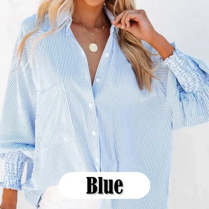 🔥Buy 2 Get 10% OFF 🔥Women's Striped Shirt with Elastic Sleeves