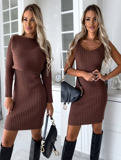 🔥HOT SALE🔥✨🥻Knit Pullover Sweater and Cami Dress Set(47%OFF)