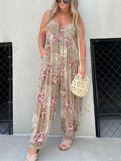 2023 Hot Sale Patchwork Print Loose Jumpsuit (Free Shipping)